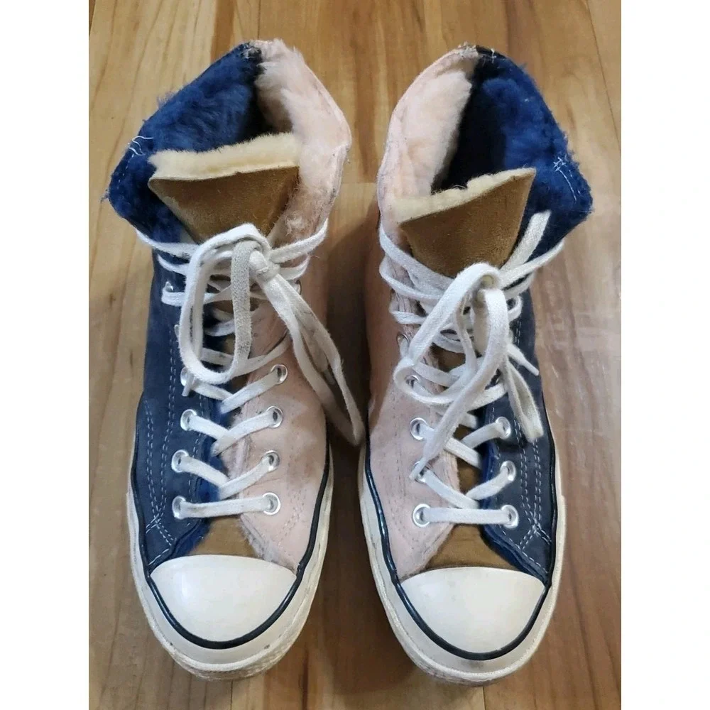 Converse Chuck 70 High Suede Fur Size W 10.5 M 8.5 Navy Blue Pink 166319C